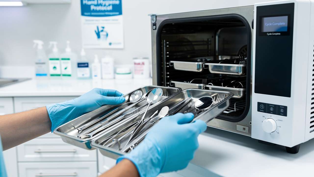 Instrumental dental perfectamente seco después de esterilización en autoclave Clase B